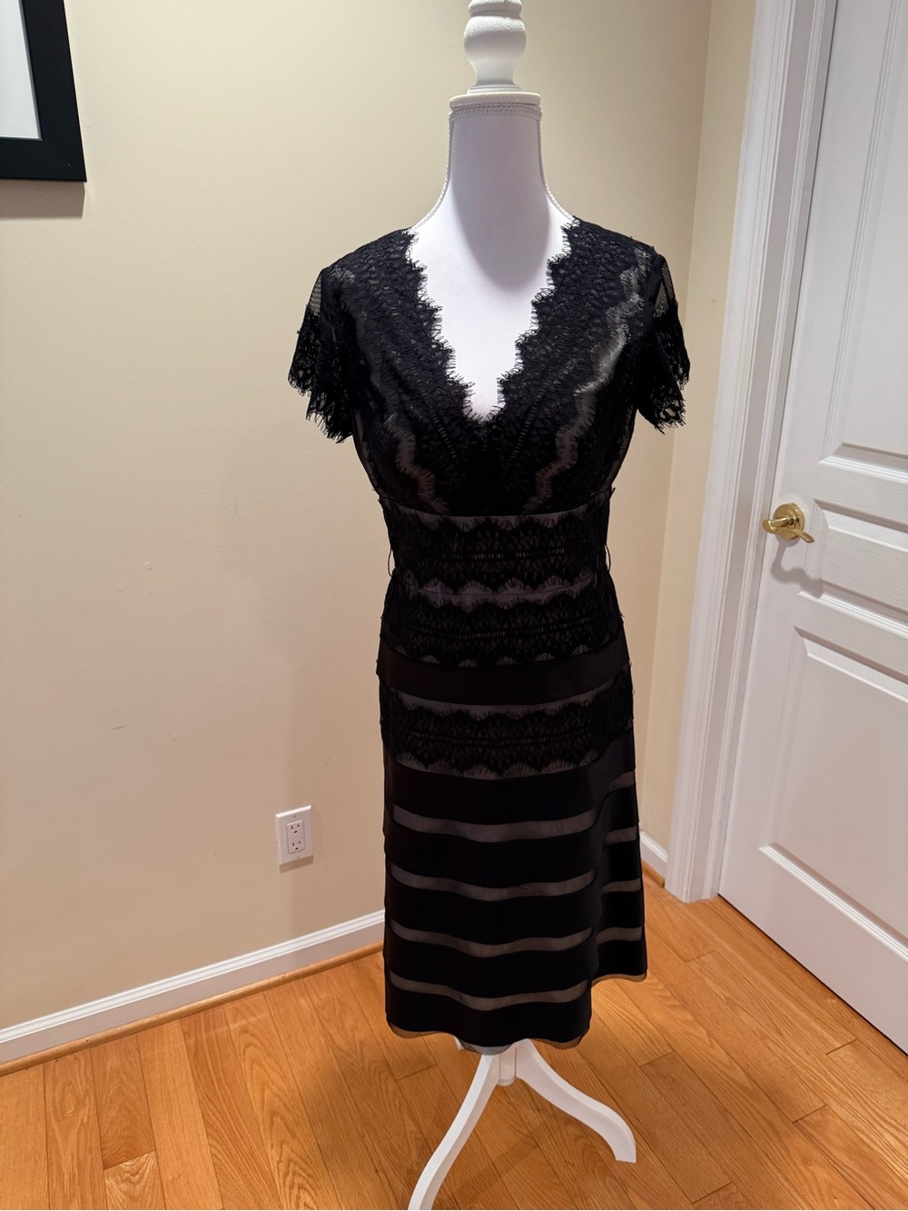 JS Collections Black Lace Midi Dress with Scalloped V-Neck